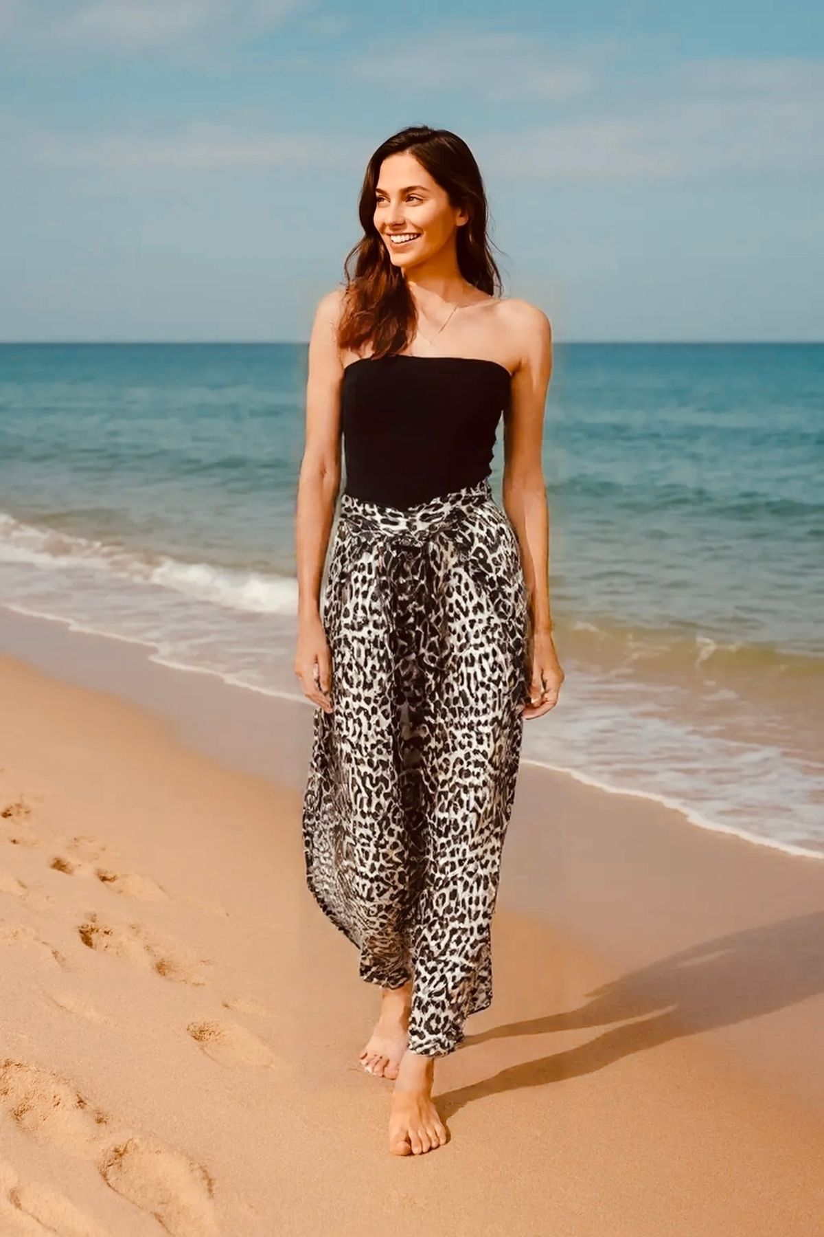 Hayalet Leopar Desenli Süpriz Pantolon Tulum