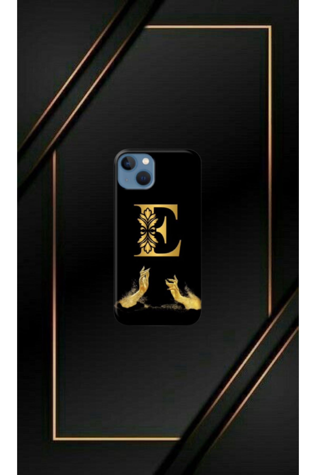 cover shopp Siyah Desenli Gold E Harfi IP 14