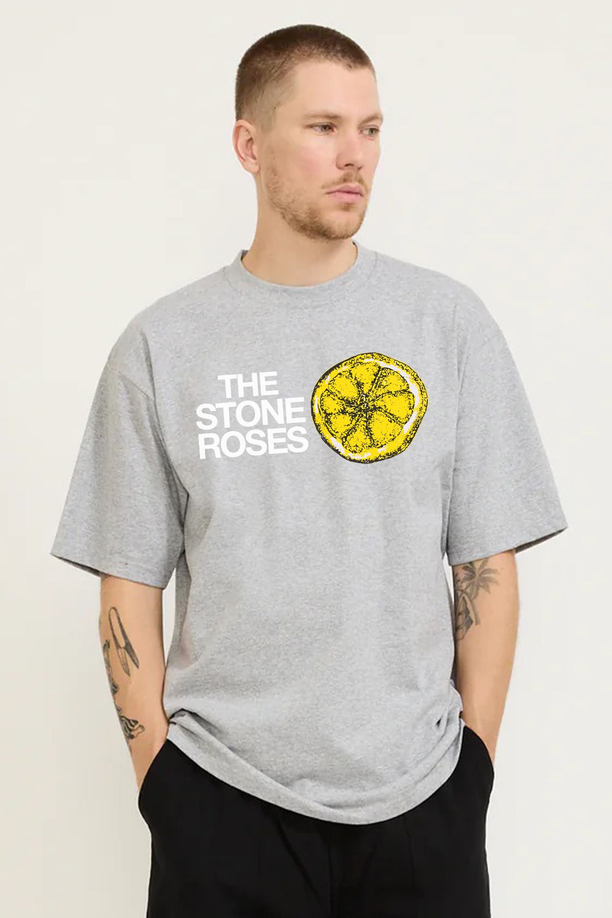 MODA The Stone Roses Baskılı Oversize Kalıp Grimelanj Bol Geniş Kesim Erkek Tişört