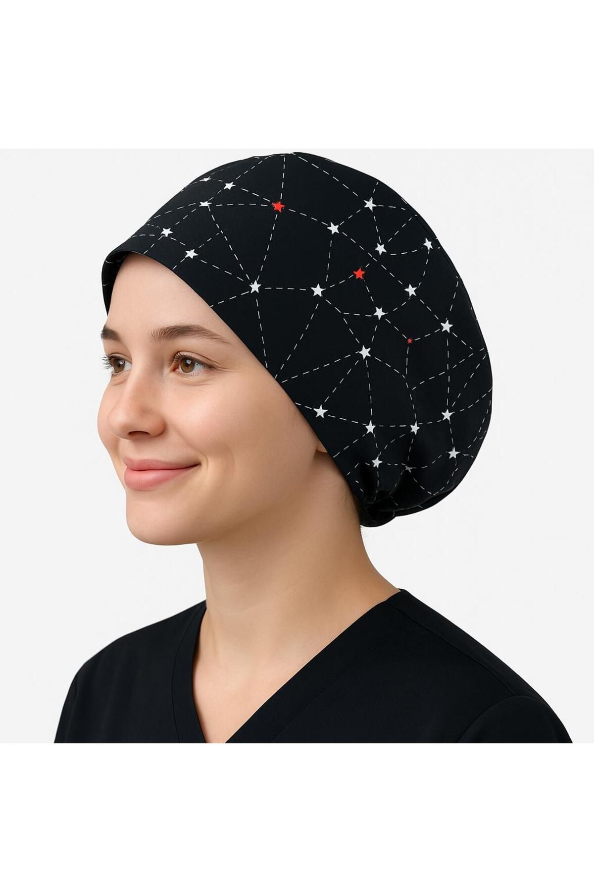 GTB BUTİK Siyah Samanyolu Desenli Doktor Hemşire Aşçı Bonesi Unisex