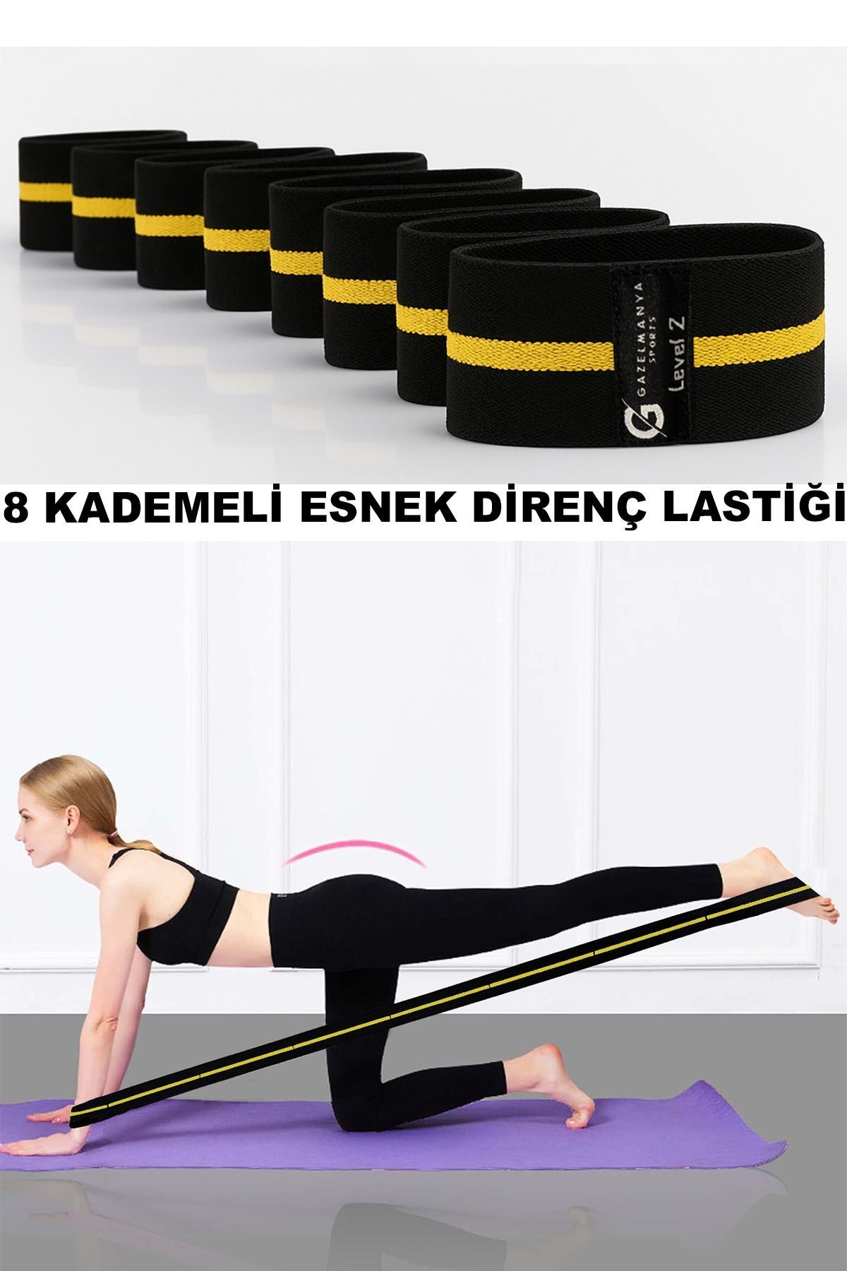 SerenityHaven 8 Kademeli Direnç Lastiği Kademeli Pilates Bandı Direnç Bandı Yoga Lastiği Esneme Kayışı Pilates