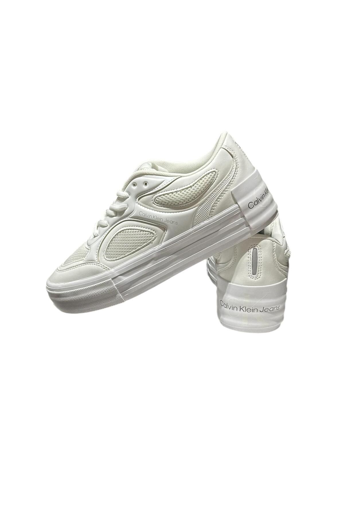 Calvin Klein kadın sneaker beyaz ayakkabı BOLD PLATF LOW LACE MIX IN MET YW0YW01430