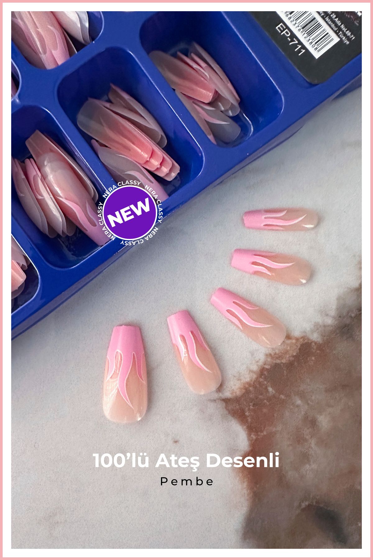 Nera Classy Ateş Desenli 100 'lü Kısa Balerin Takma Tırnak