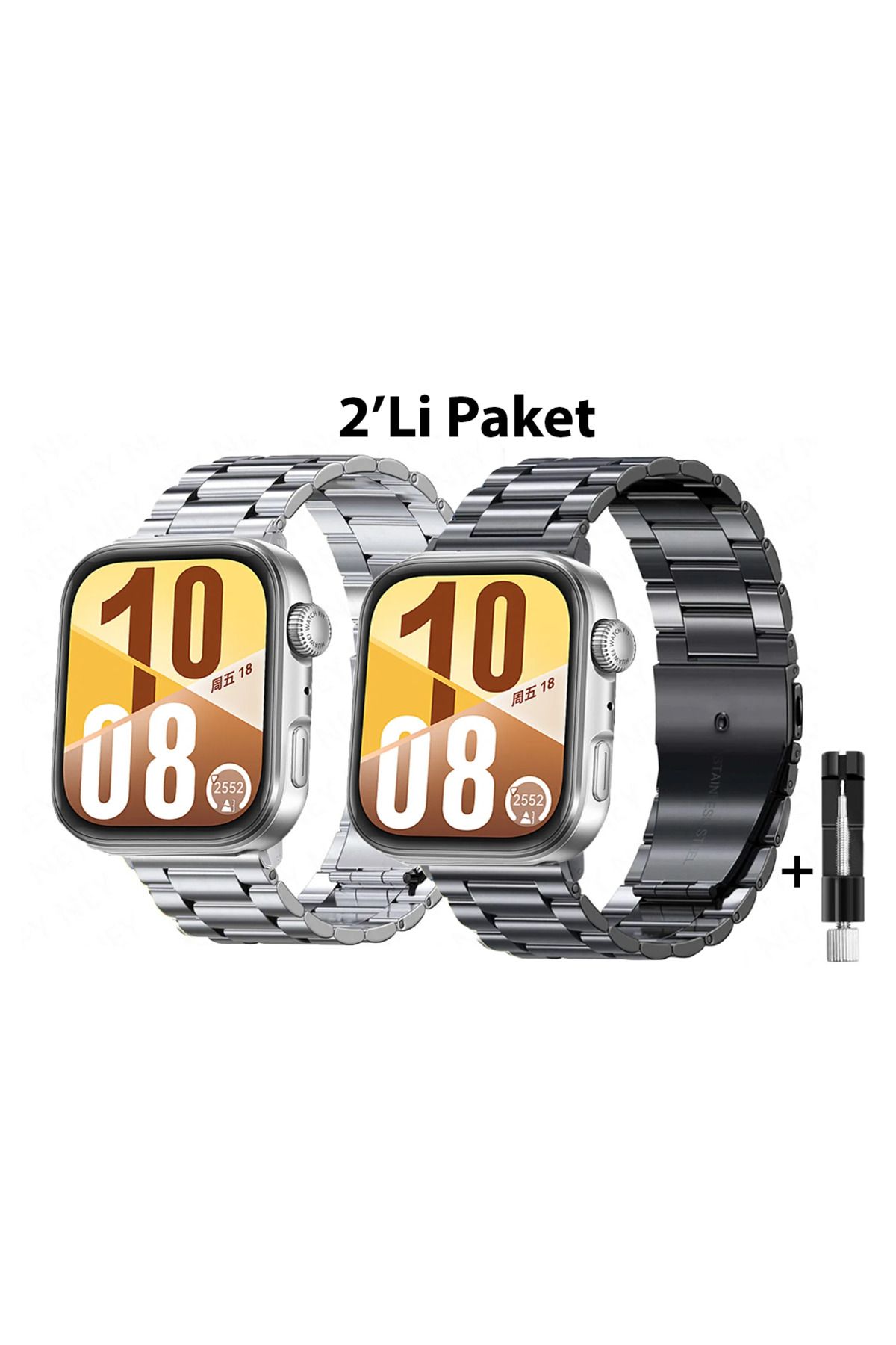 MMPSHOP Huawei Watch Fit 4 / Fit 4 Pro Uyumlu Ayarlanabilir Paslanmaz Çelik Akıllı Saat Kordonu 2'Li Paket