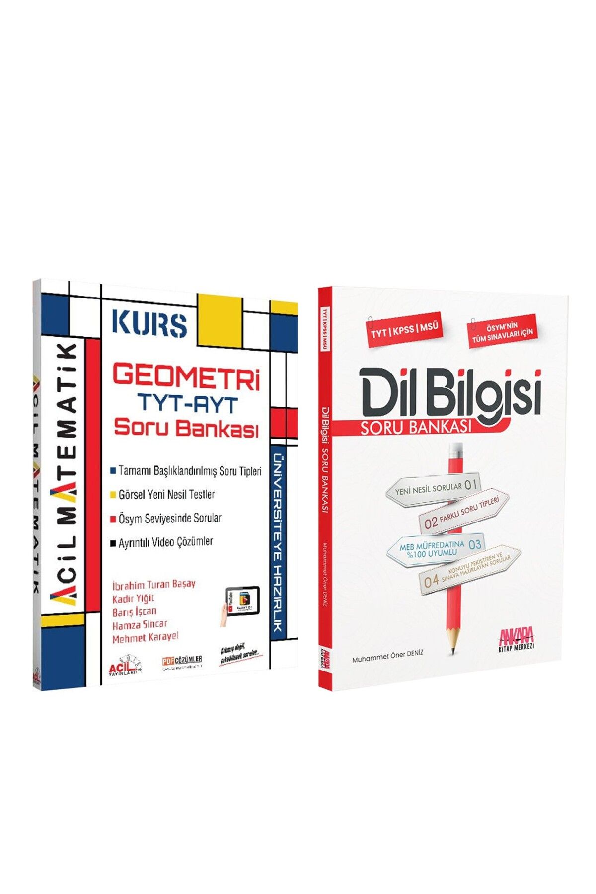 Ankara Kitap Merkezi Acil Yayınları TYT AYT Geometri KURS ve AKM Dil Bilgisi Soru Bankası Seti 2 Kitap