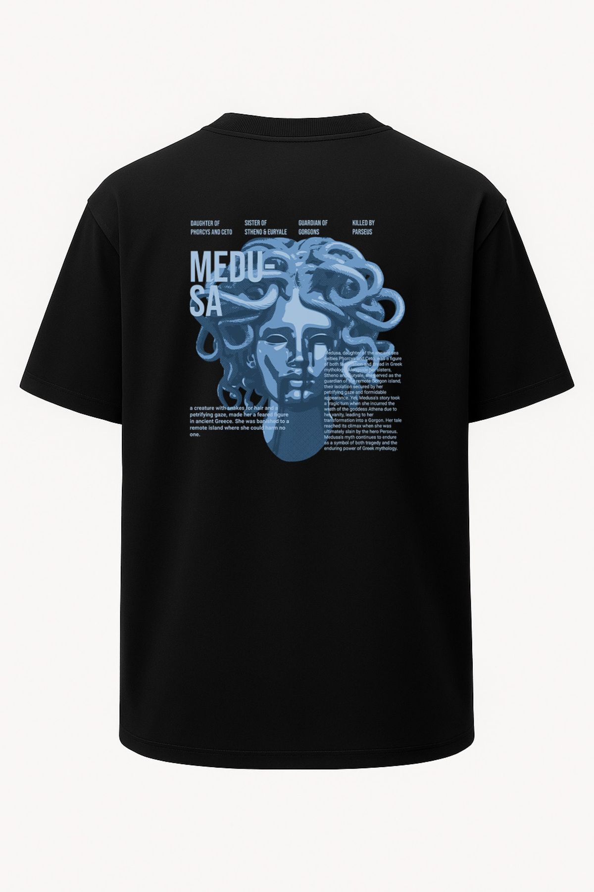 nirvoda Oversize Mavi Medusa Baskılı Unisex Tişört