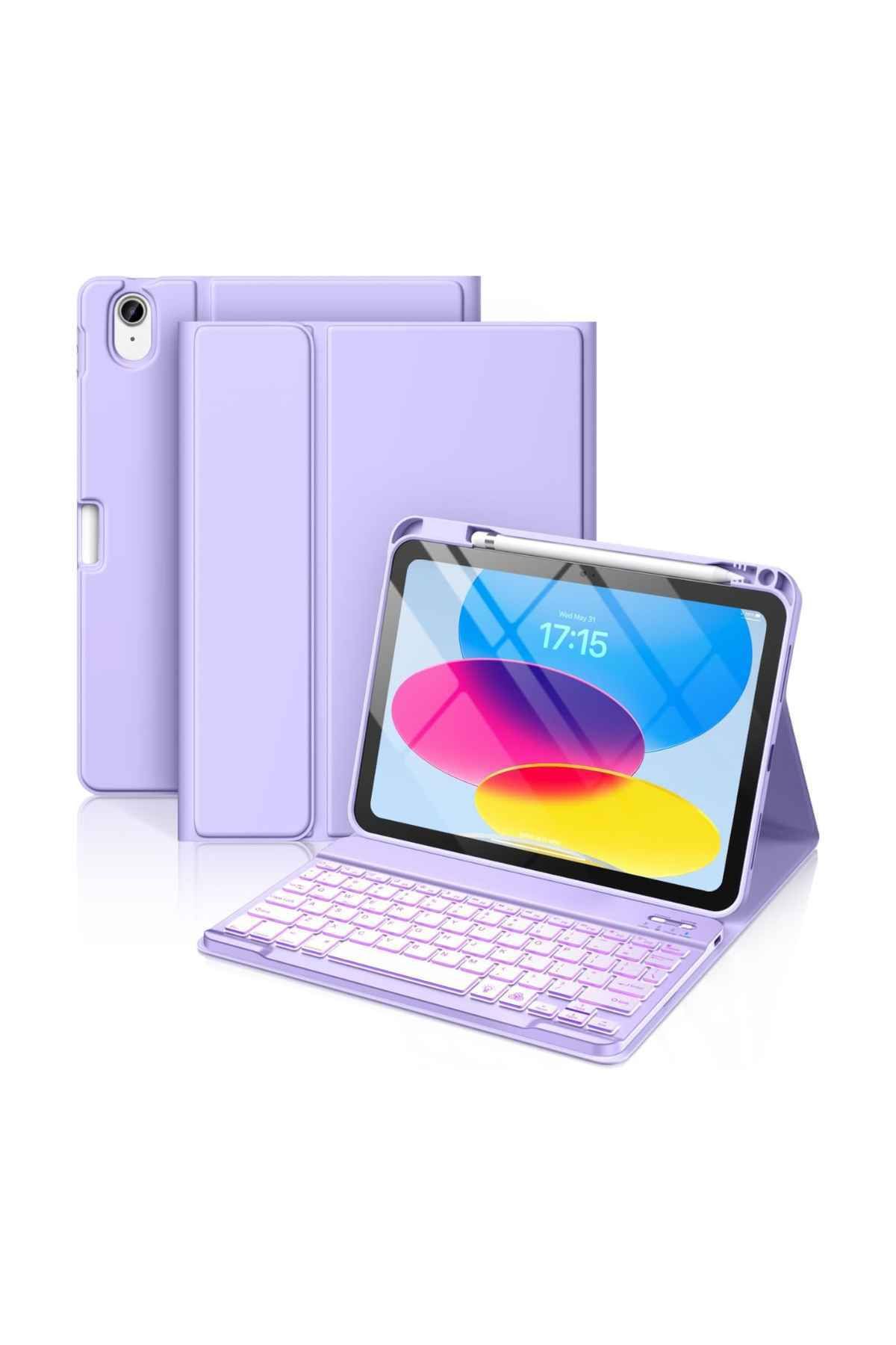 Fuchsia iPad 10. 11. Nesil Uyumlu Model A3354, A3355, A3356 A2696, A2757, A2777, A3162 Klavyeli Tablet Kılıf