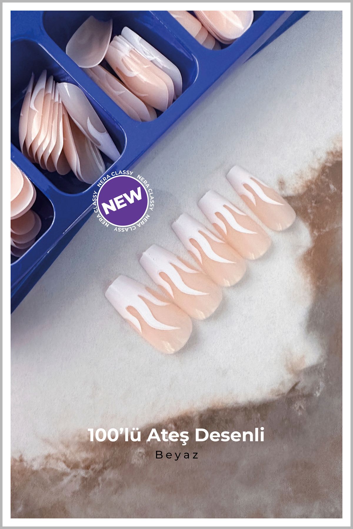 Nera Classy Ateş Desenli 100 'lü Kısa Balerin Takma Tırnak