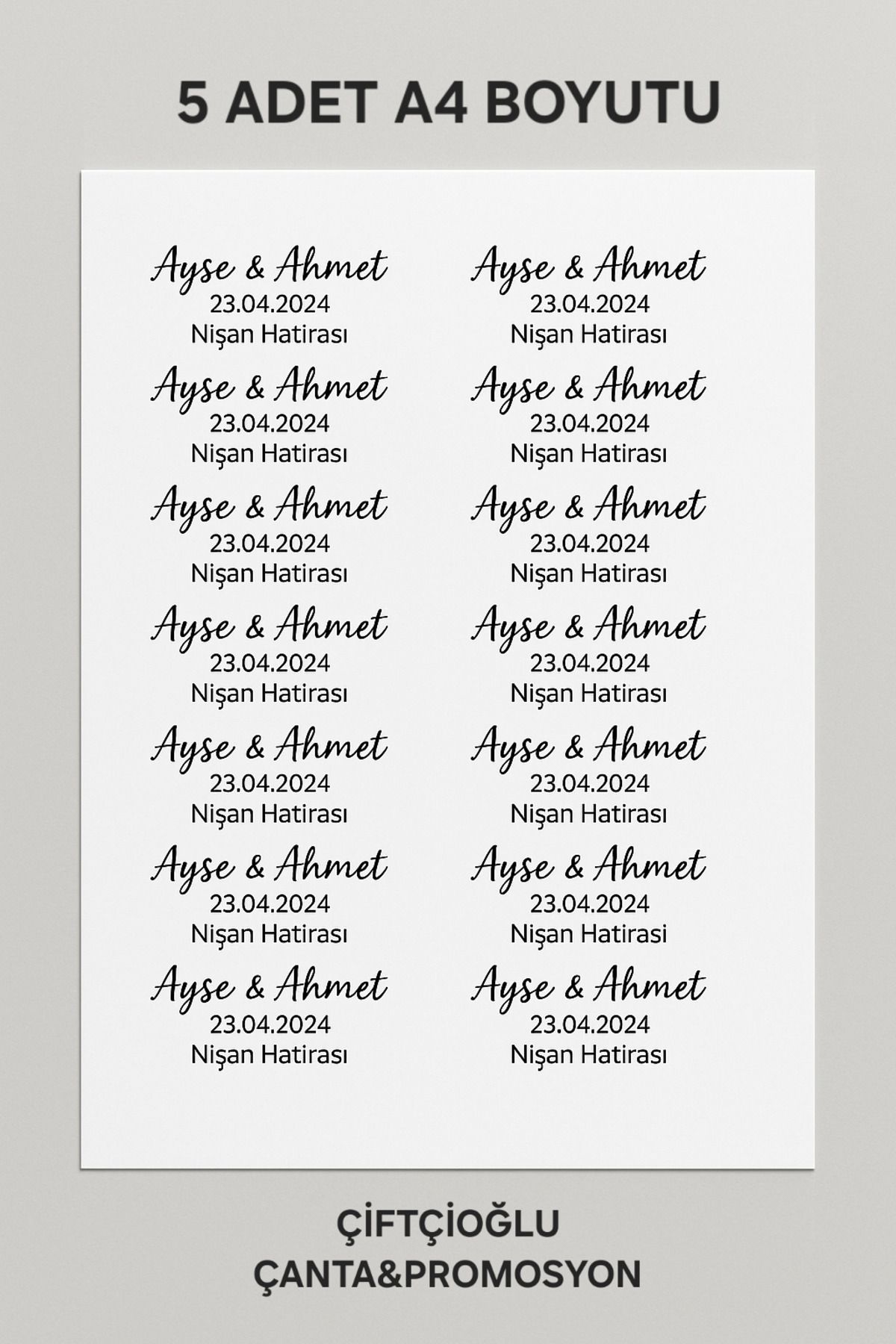 Valse Düğün, Nişan, Kına, Nikah İçin Kişiye Özel Şeffaf Sticker – 5 Adet A4 Boyutunda – Siyah Beyaz