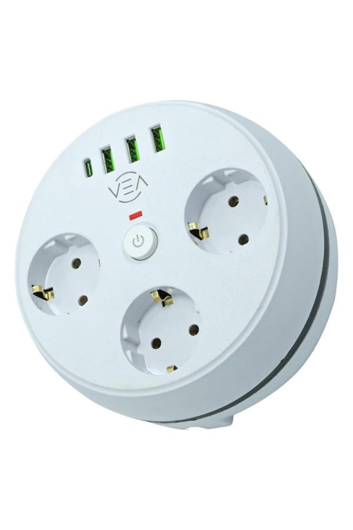 ÖYKÜ VE YİĞİT Vea VE-26583 3'LÜ 1.5 Metre Kablolu 3 USB / TYPE-C Girişli Akım Korumalı Grup Priz
