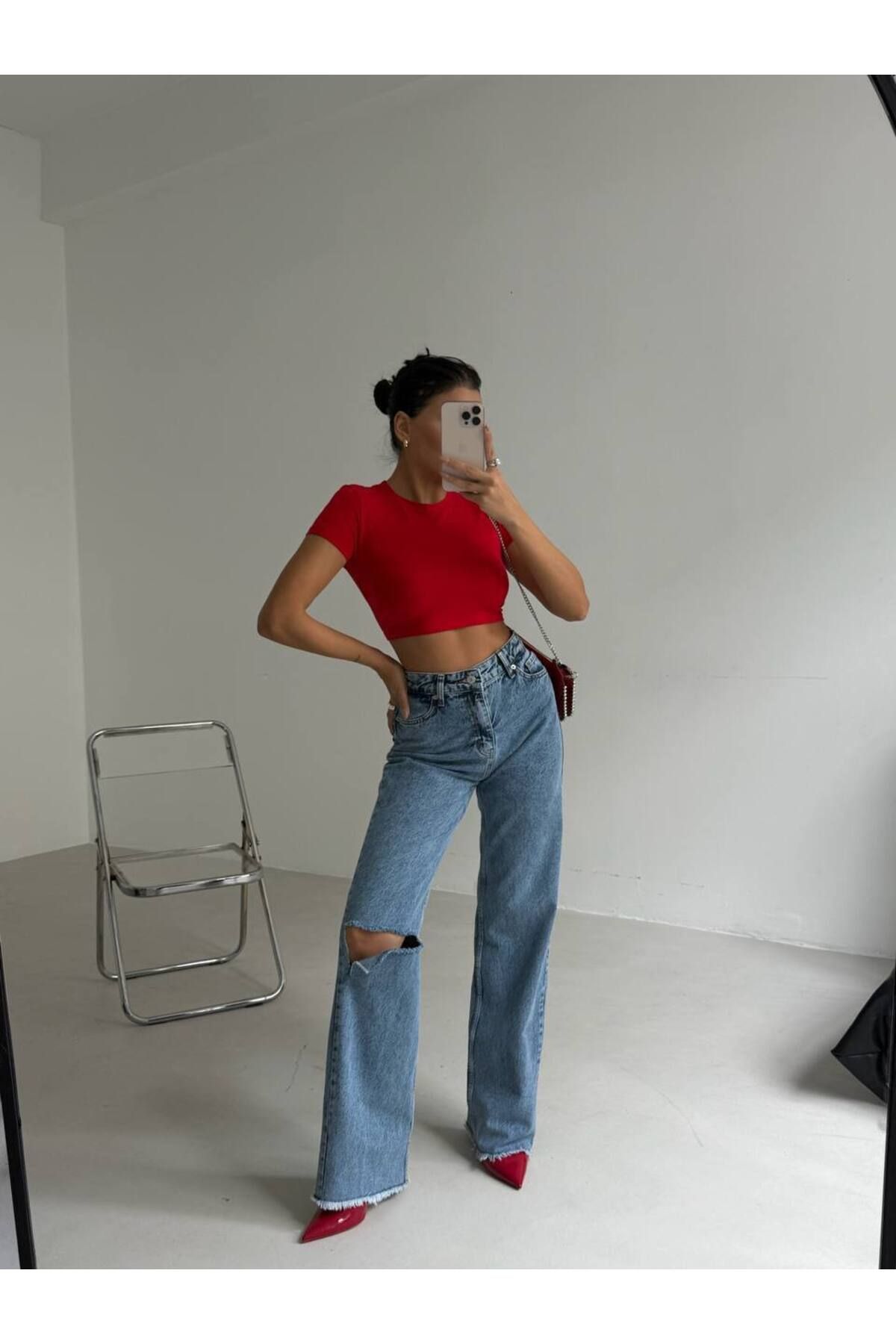 Castivo Fashion Paça Püsküllü Yüksek Bel Düz Kesim Jean