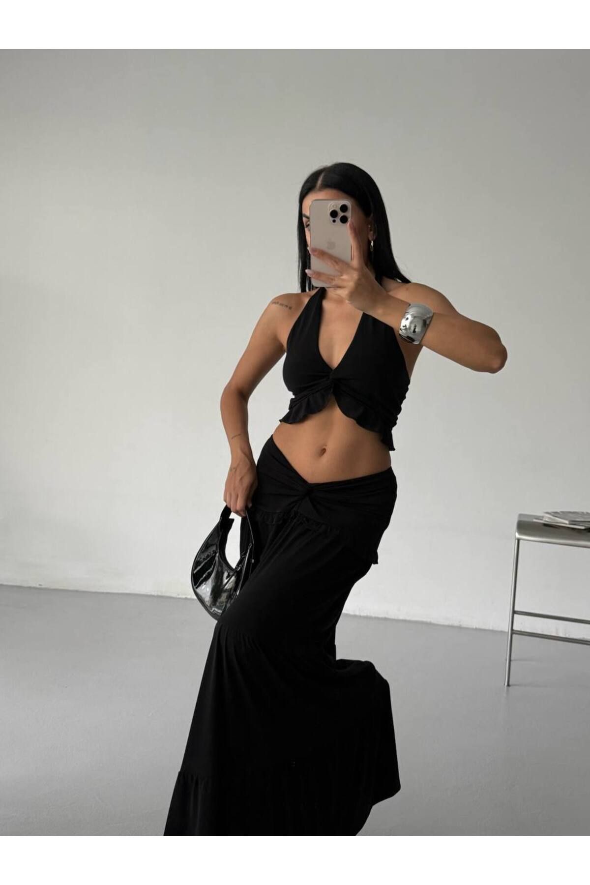 Castivo Fashion Volanlı Düğüm Detaylı Halter Büstiyer