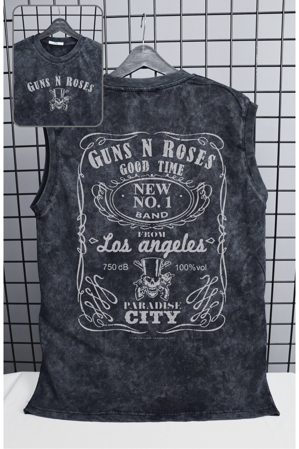 Fuddy Moda Guns N' Roses Good Time Sırt Baskılı Yıkamalı Kolsuz Tişört,Unisex Rock Band Temalı Sıfır Kol Atlet