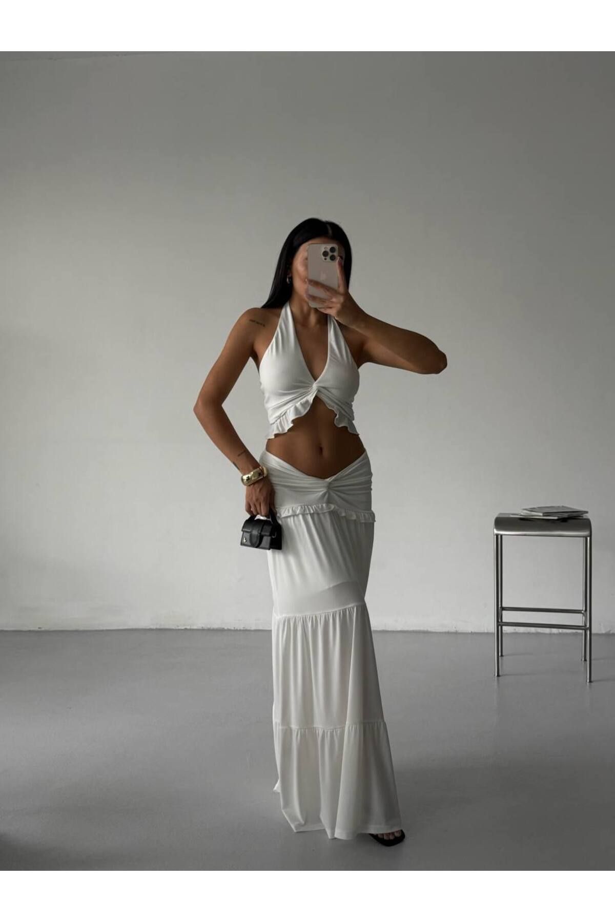 Castivo Fashion Volanlı Düğüm Detaylı Halter Büstiyer