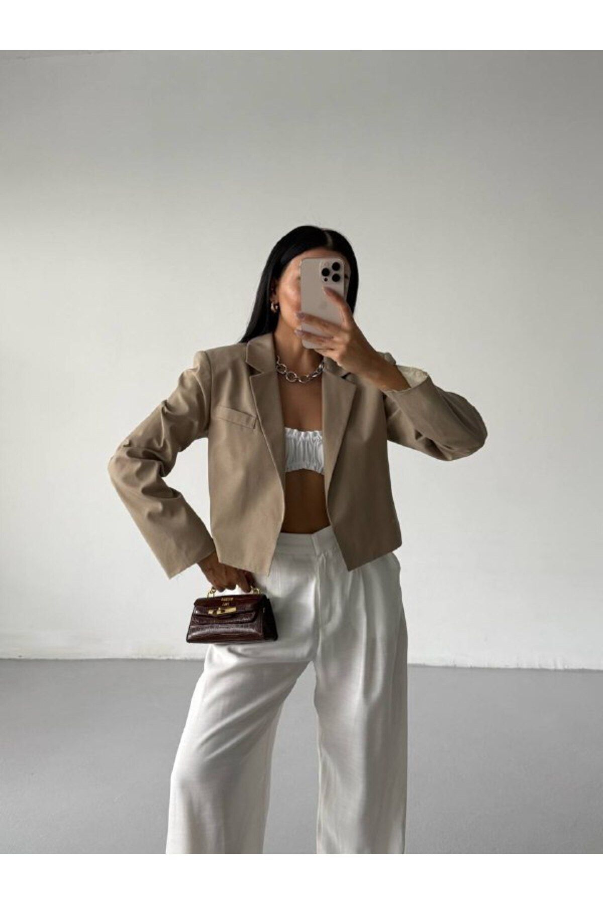 Castivo Fashion Crop Fit Düğmesiz Blazer Ceket