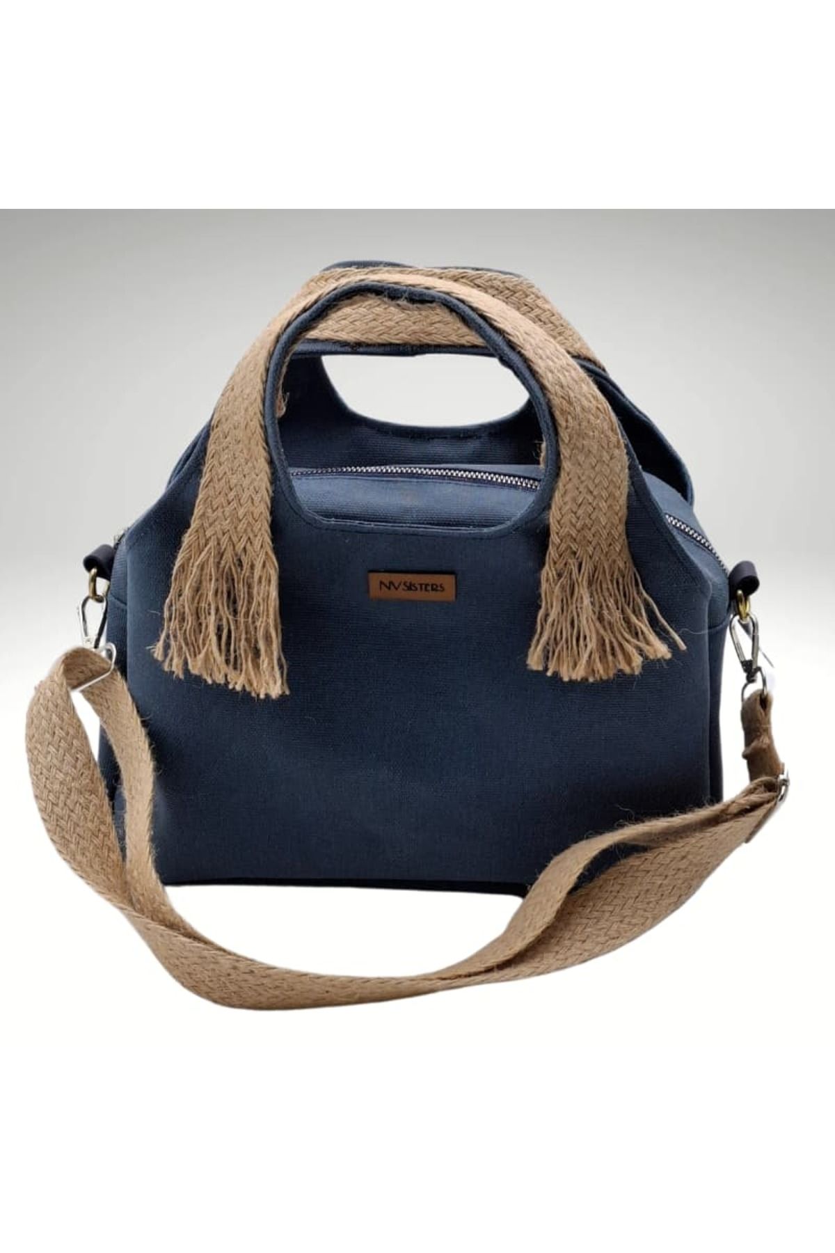 NVSisters Mavi Mumlu Kanvas El ve Omuz Çantası, Kanvas Tote Bag, Mini Boy