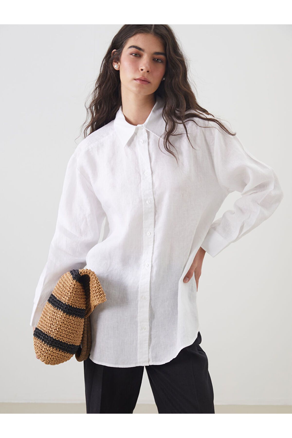 LC Waikiki LCW Modest Beyaz Keten Kadın Gömlek Tunik S5KB84Z8NVY25