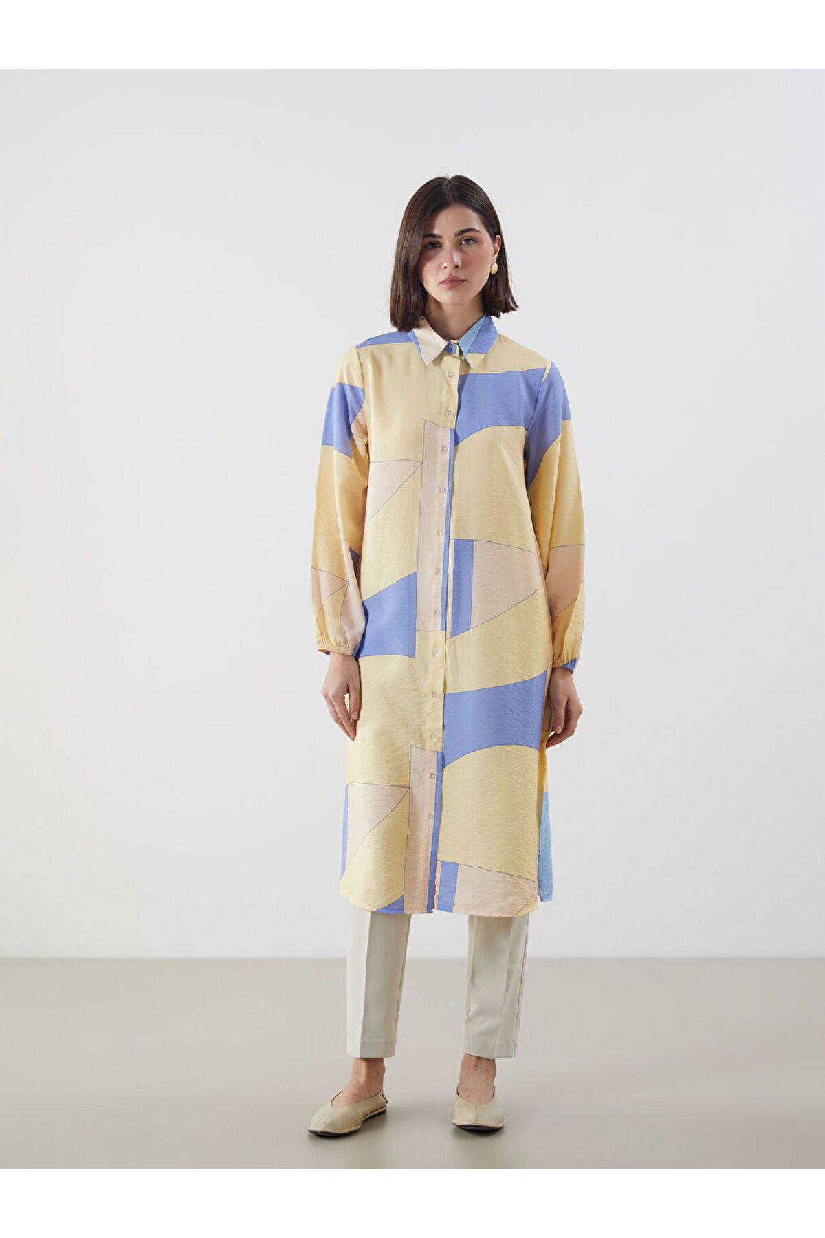 LC Waikiki LCW Modest Sari Desenli Kadın Gömlek Tunik S5FE23Z8NVY25