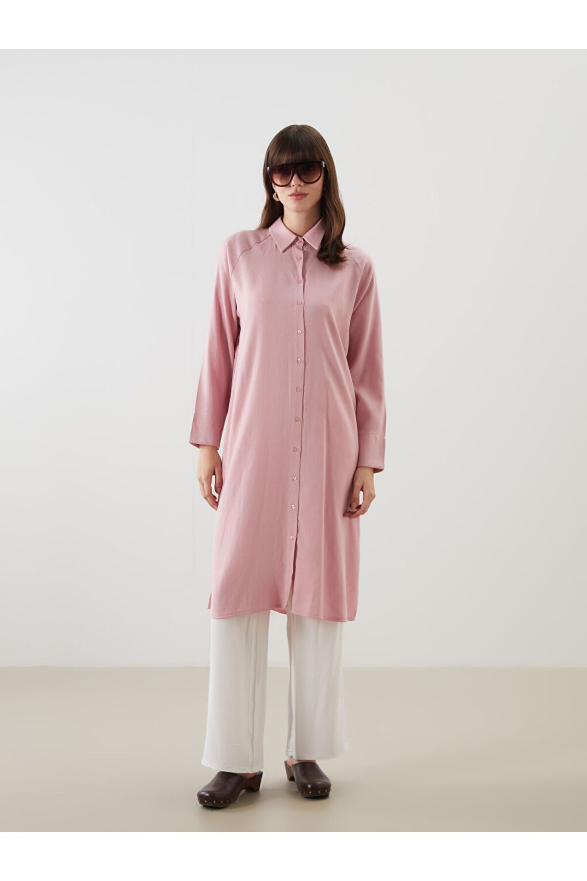 LC Waikiki LCW Modest Pembe Keten Karışımlı Kadın Gömlek Tunik S5LL44Z8NVY25