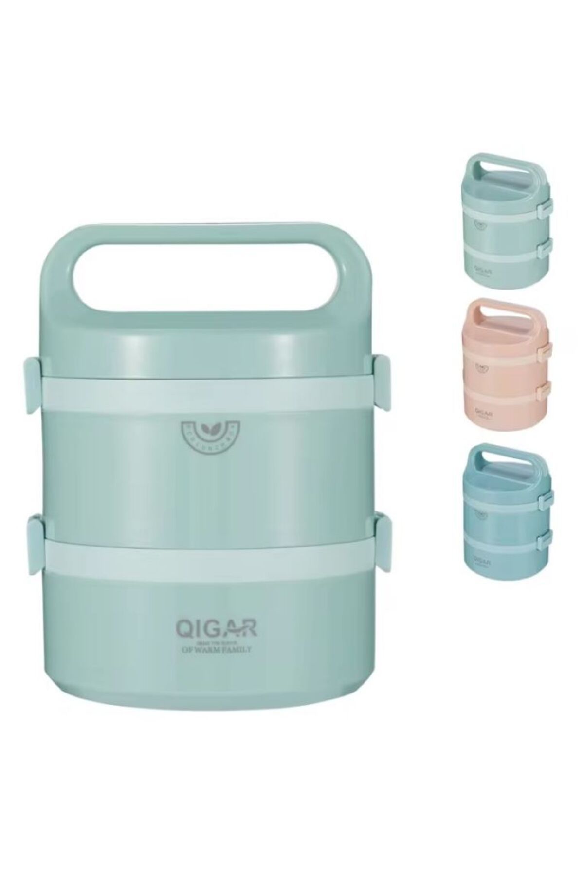 Tantitoni QIGAR, 1,25L, Çelik, 2 Katlı, Yuvarlak, Yemek taşıma kabı, Sefer tası, Yeşil, FOOD1092Y