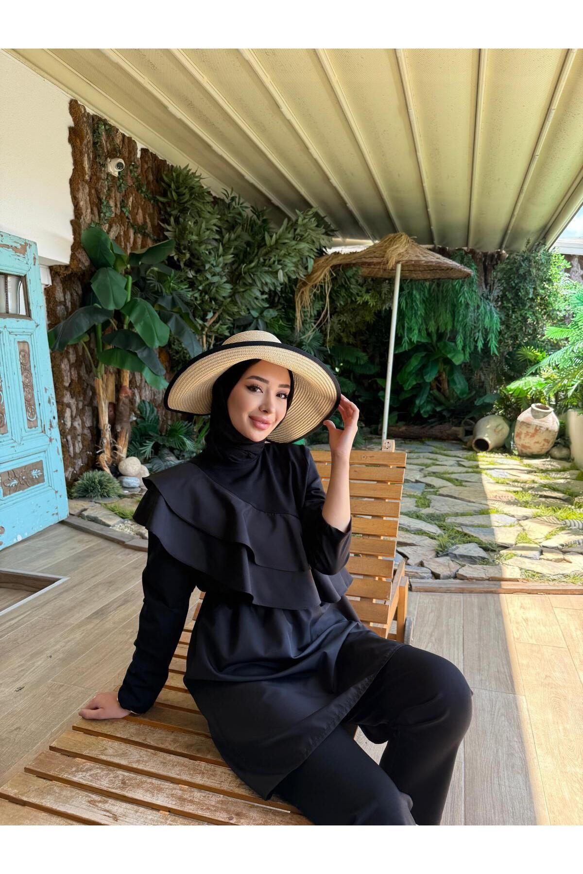 Miraystyle Tek Omuzu Fırfırlı Tesettür Mayo