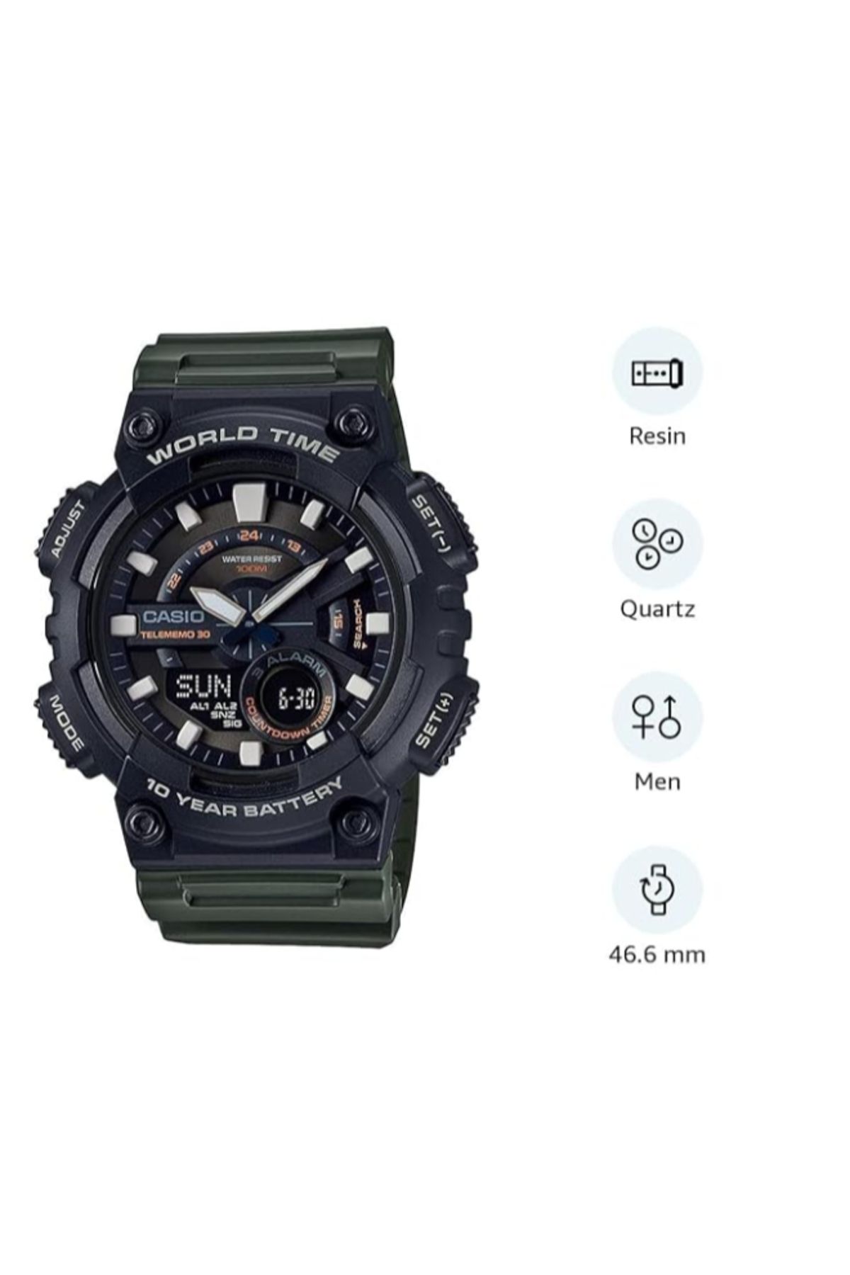 Casio-CASIO Men's Analog Black Dial Watch - AEQ-110W-3A 3