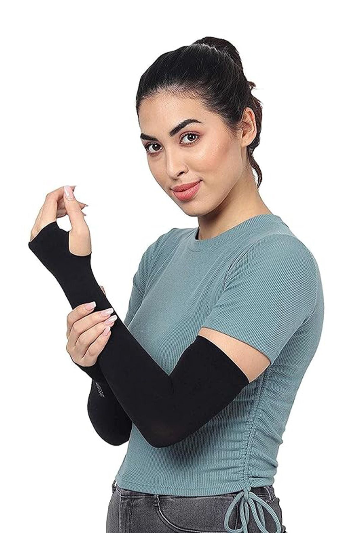 SerenityHaven Spor Kolluk 1 Çift Havadar Parmak Geçirmeli Kol Koruyucu Penye Tesettür Sporcu Koruma Ekipmanı