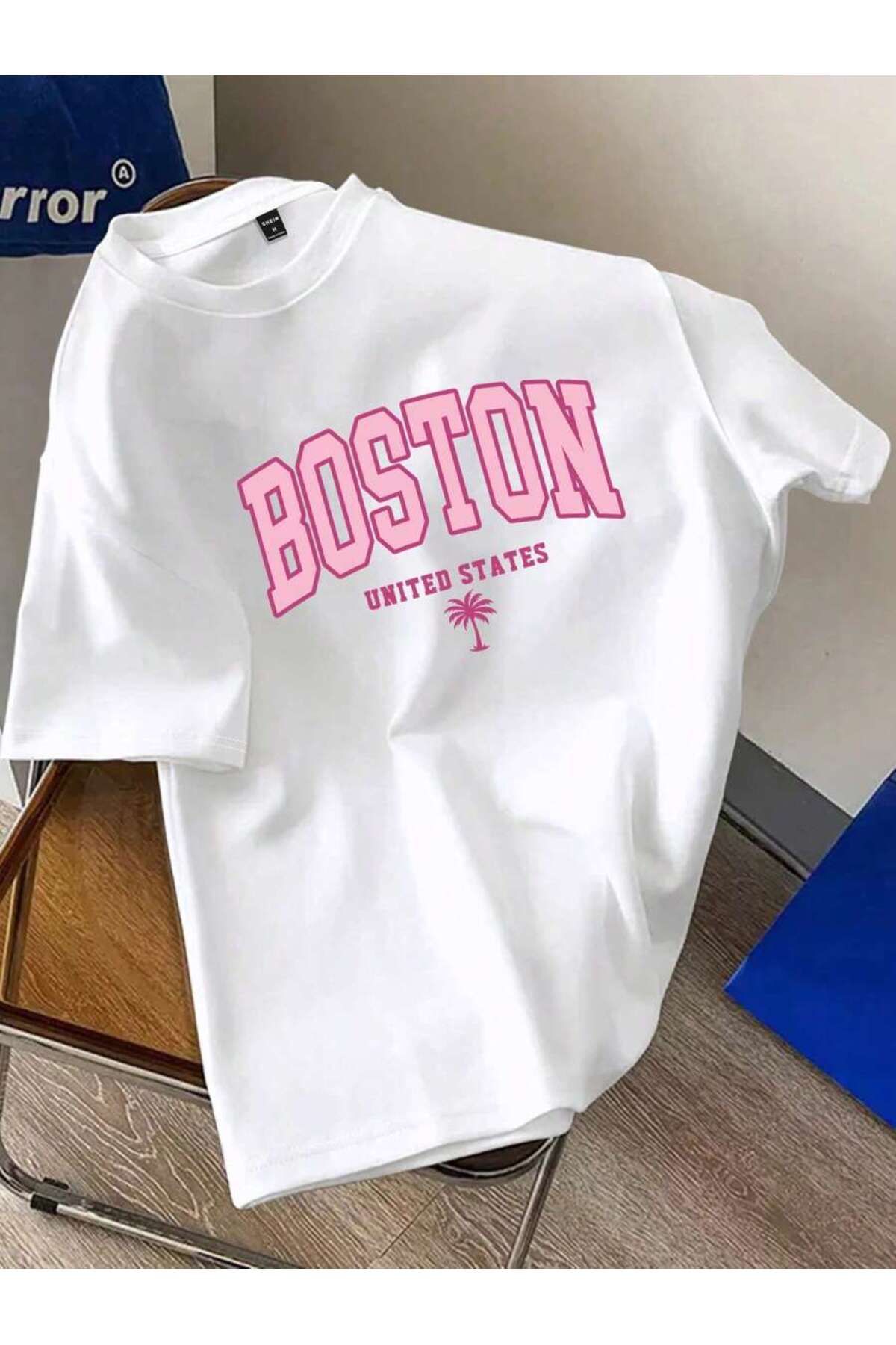 cc collection Kadın/Erkek Baston Baskılı Oversize Pamuklu Bisiklet Yaka T-Shirt Tişört
