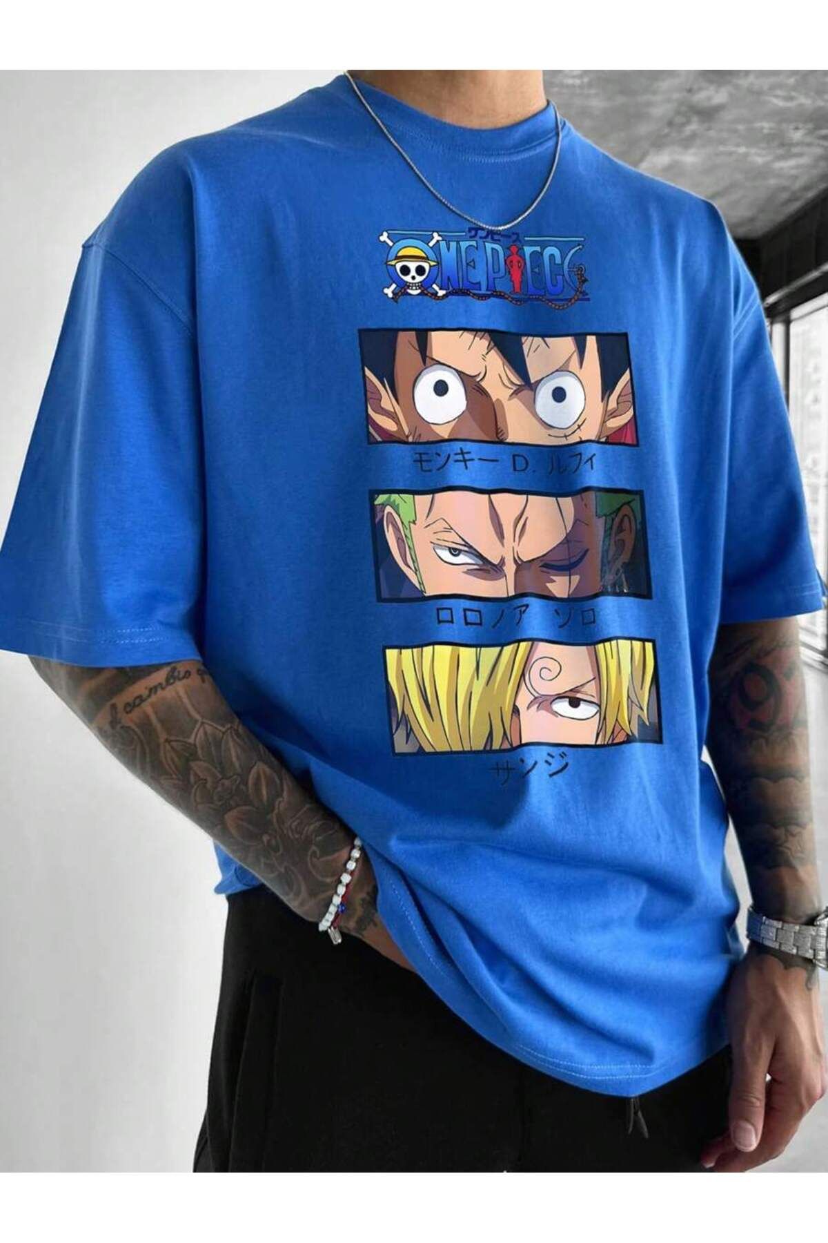 cc collection Kadın/Erkek One Piece Baskılı Oversize Pamuklu Bisiklet Yaka T-Shirt Tişört