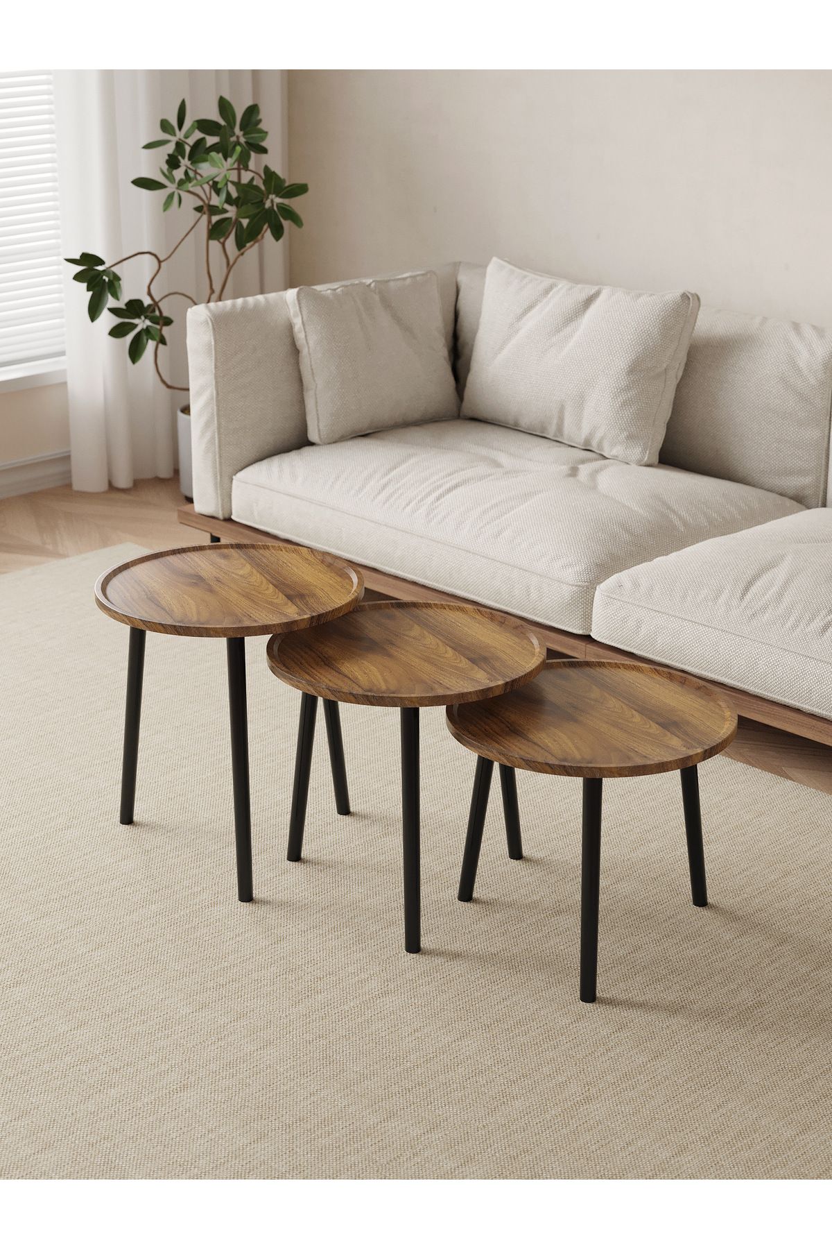 Un-Set of 3 tables with an elegant wooden design that fits every corner of your home. 7