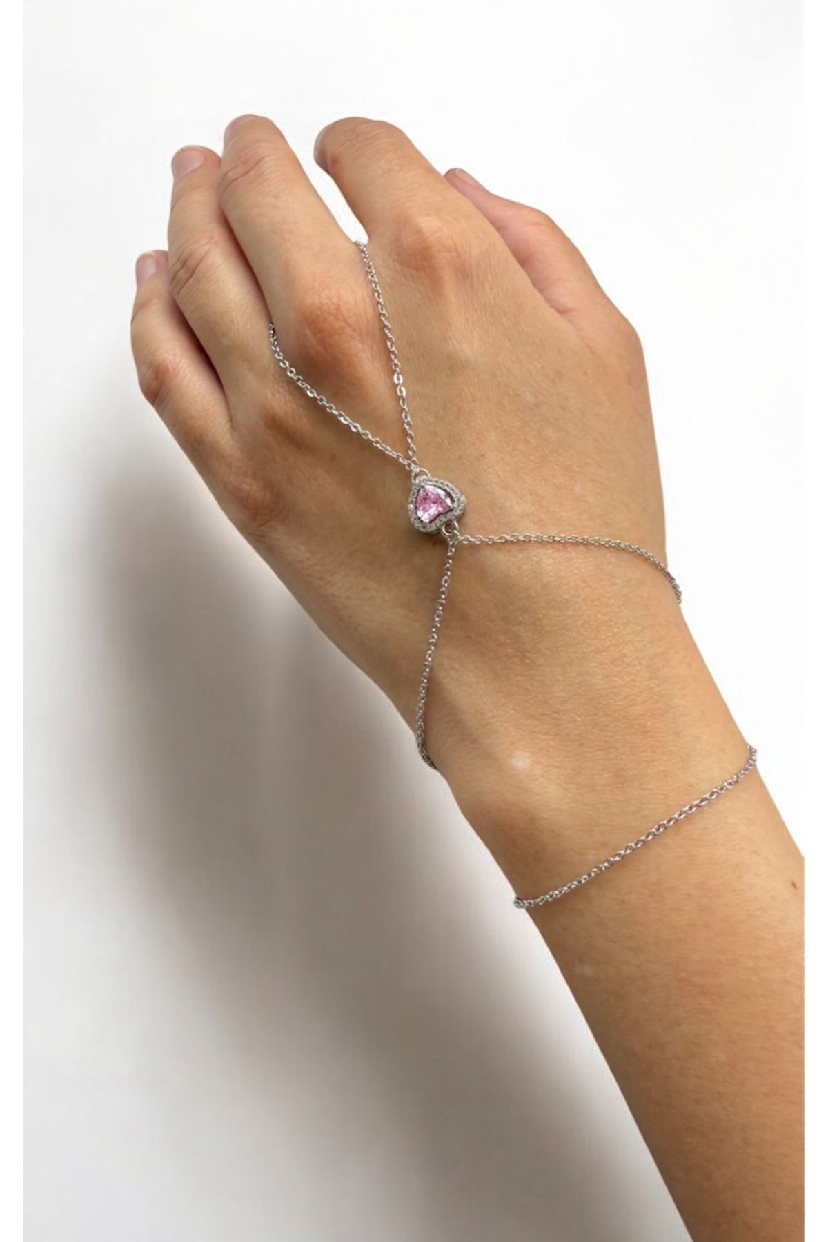 bellss accessory Silver Renk Pembe Kalp Taşlı Şahmeran