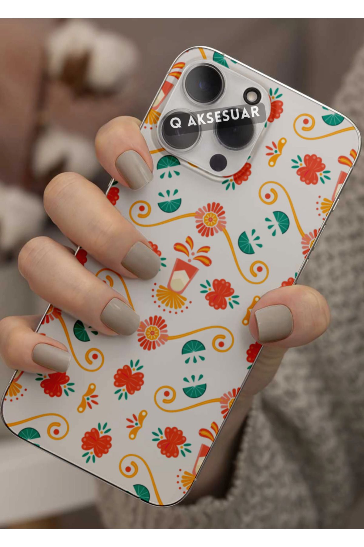 Q Aksesuar Tecno Camon 20 Pro Uyumlu Turuncu Desen Tasarımlı Şeffaf Telefon Kılıfı Kapak Case