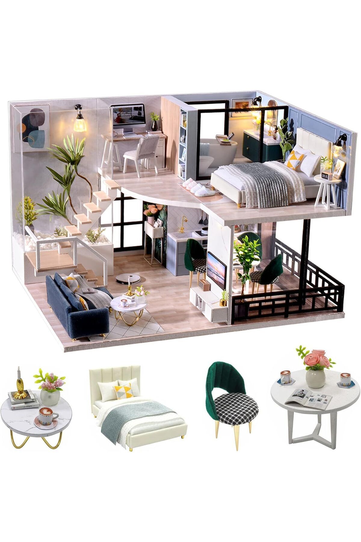 Cute Room Kendin Yap Ahşap Bebek Evi Seti