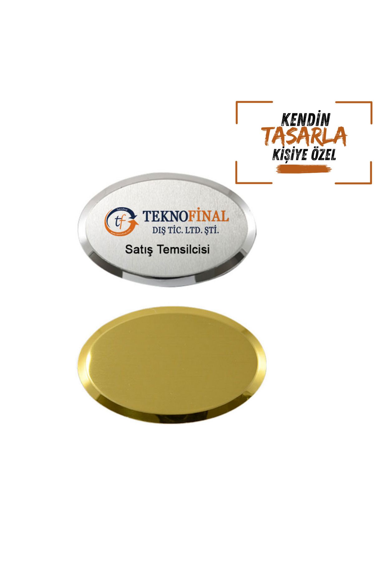 Gülefli Kızı Kişiye Firmaya Kurumlara Özel Oval Metal Yaka İsimliği (10 ADET)