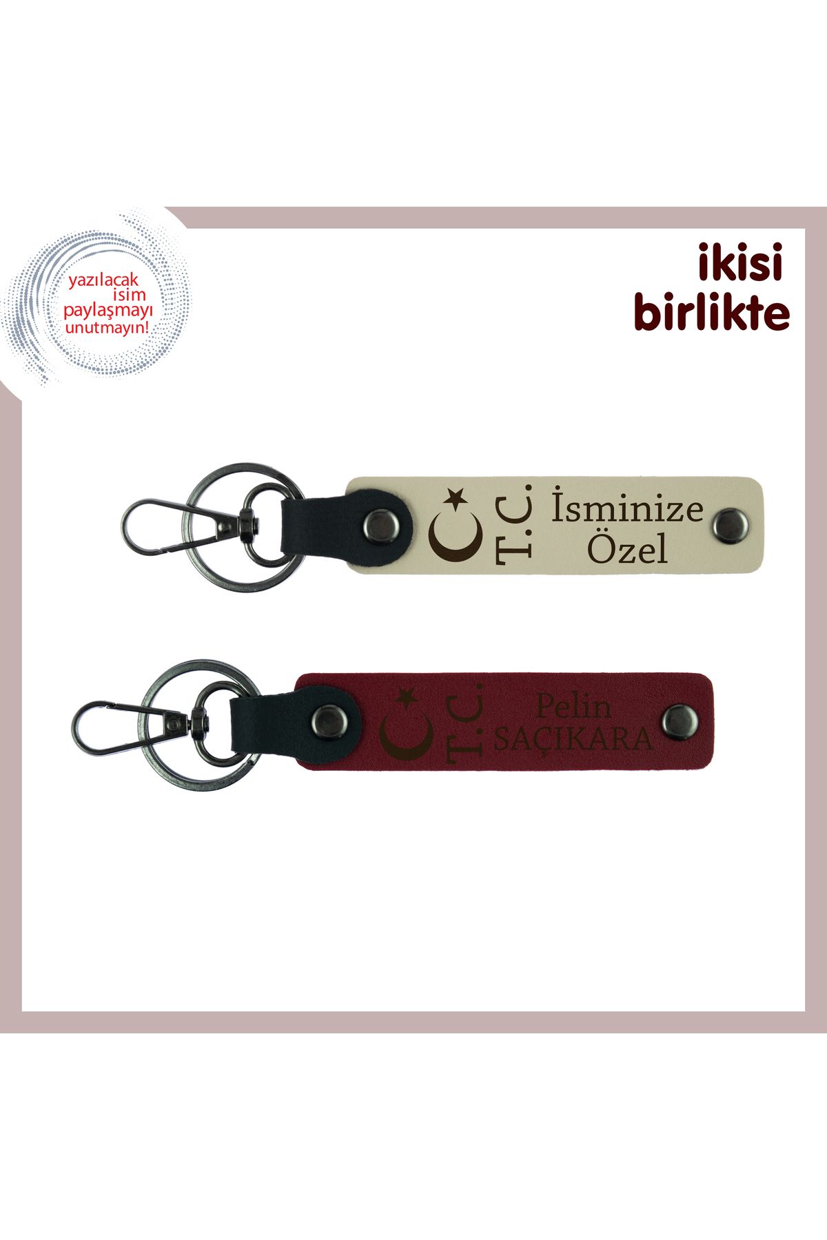 Miaju Romantik Ruhlu Sevgiliye TC Ayyıldız Motifli Sürpriz Anahtarlık Seti x2, S Kahve-Bordo