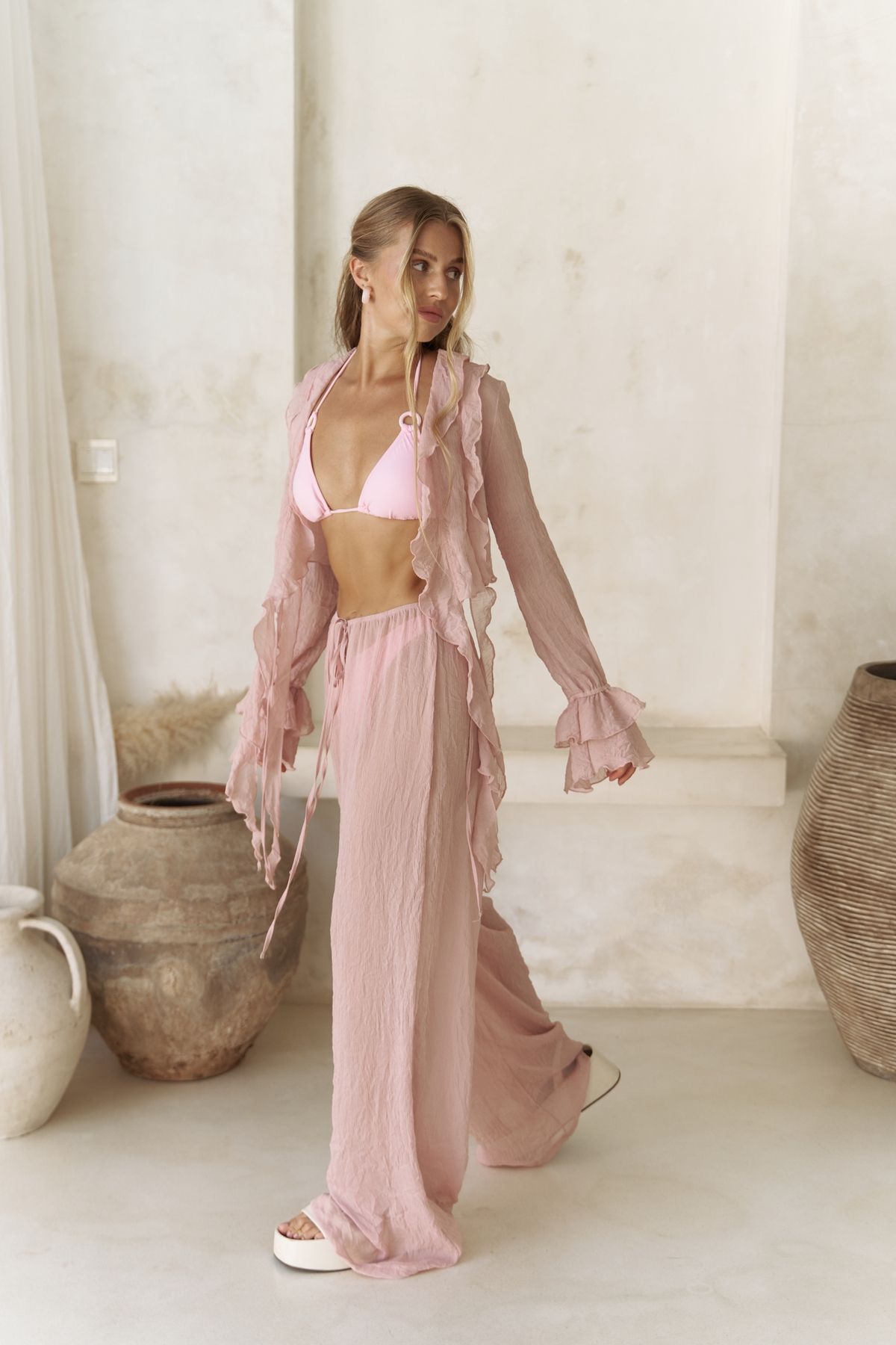 BOHEMAİ Olivia Pembe Gömlek Pantolon Takım