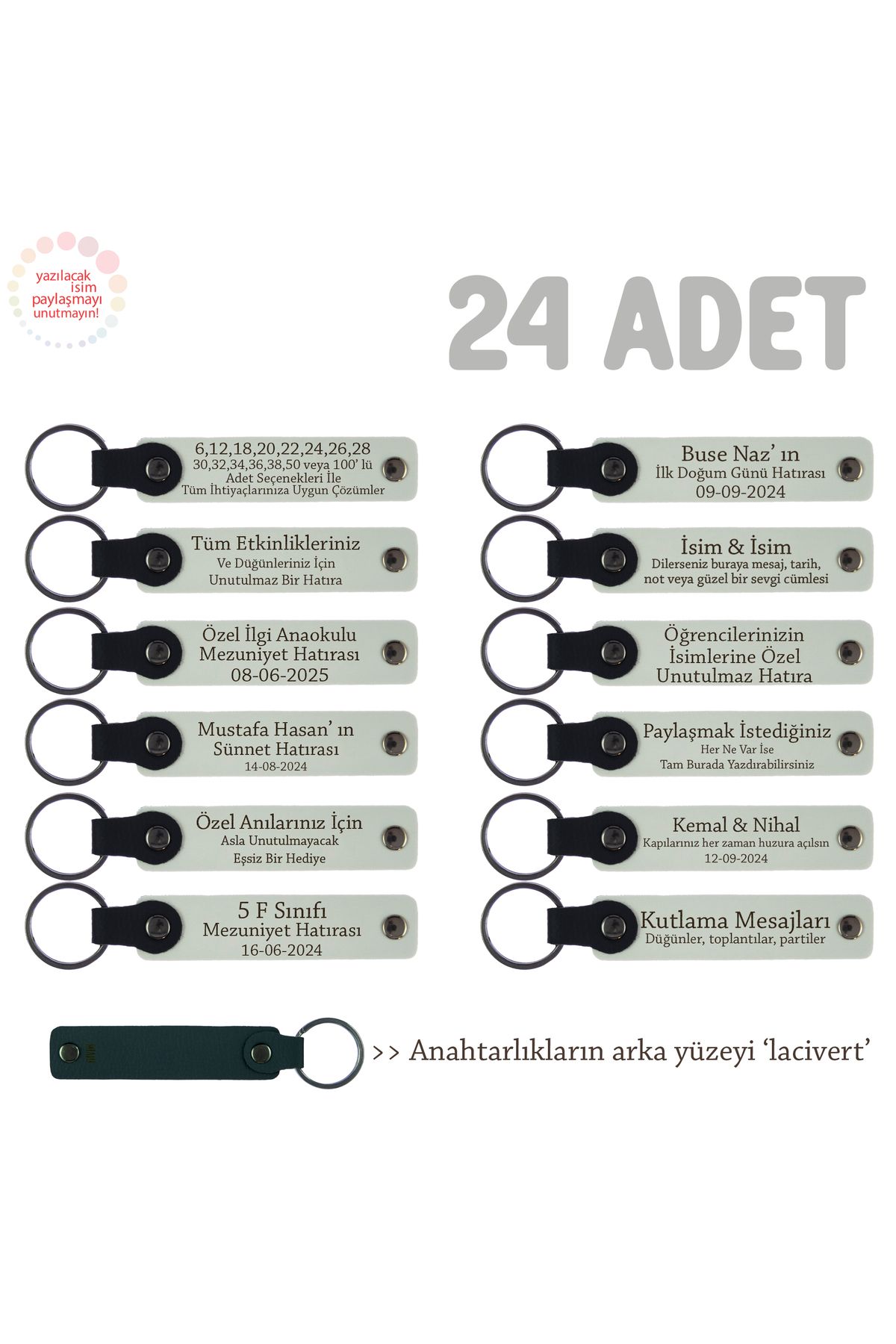 Miaju Doğa Yürüyüş Grubu İçin İsim Yazlıabilen Hatıra Anı Anahtarlık 24’lü Set, Beyaz & Lacivert