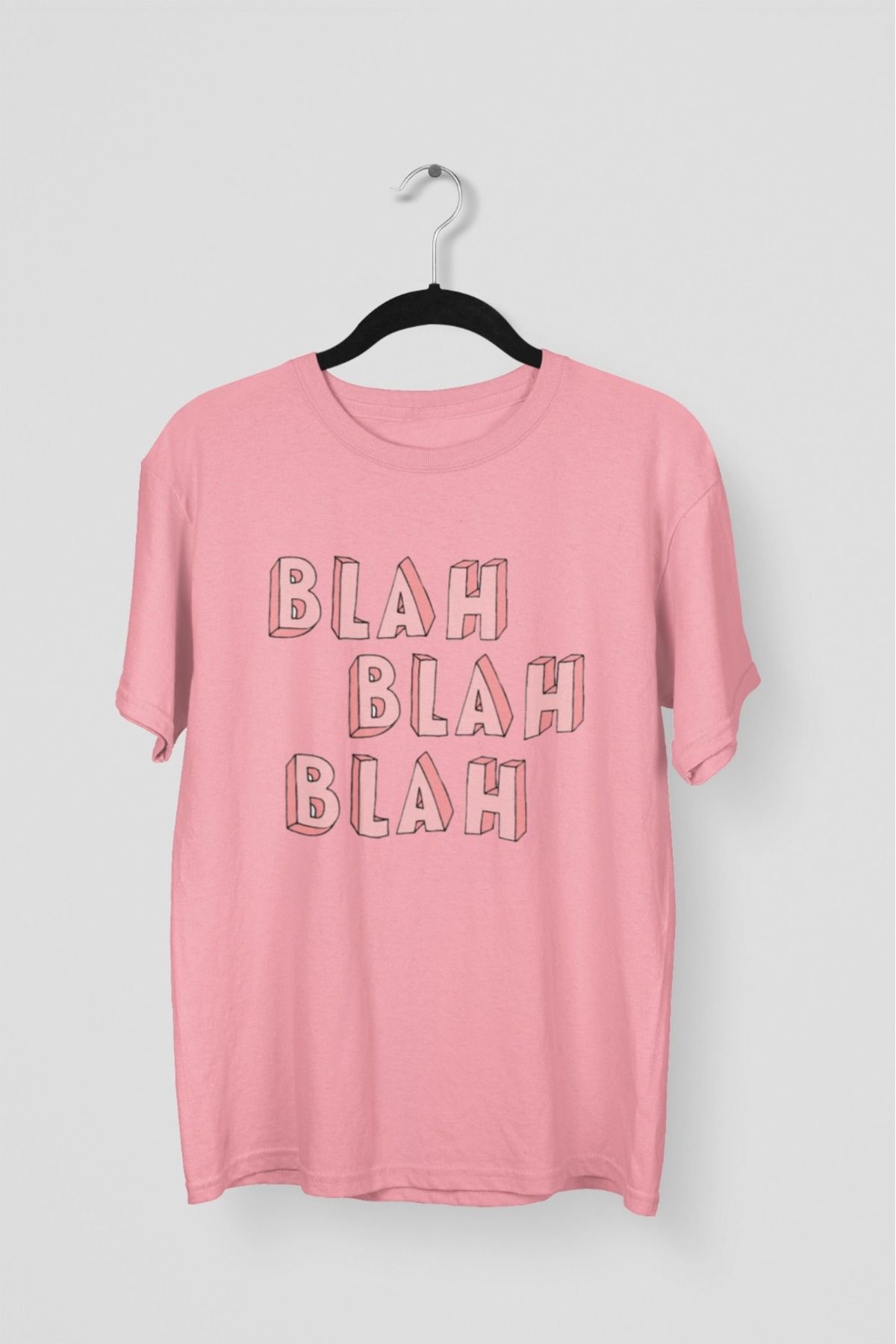 Butik ERKEK/KADIN -BLAH BLAH BLAH- TRANSFER BASKILI YUVARLAK YAKA KISA KOL TİŞÖRT