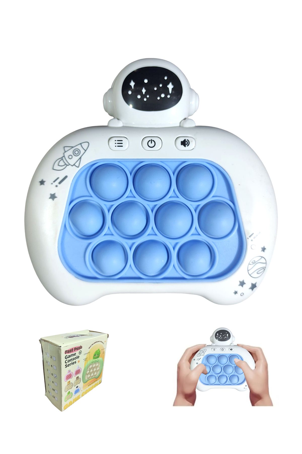 GAAK Popit Makinesi Işıklı Oyun Fast Push Pilli Fidget Kabarcık - Astronot Mavi