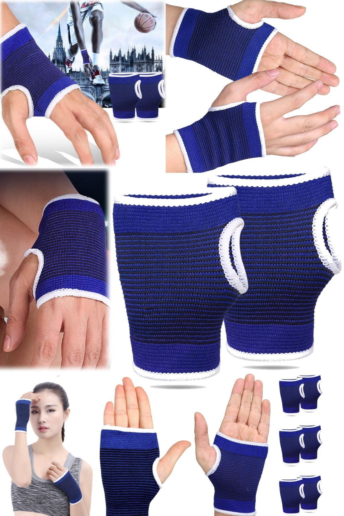SerenityHaven Kompresyon Bilek Destek Kıskacı Spor Bileklik 1 Çift Avuç Içi Tenis Voleybol Halter El Desteği Mavi