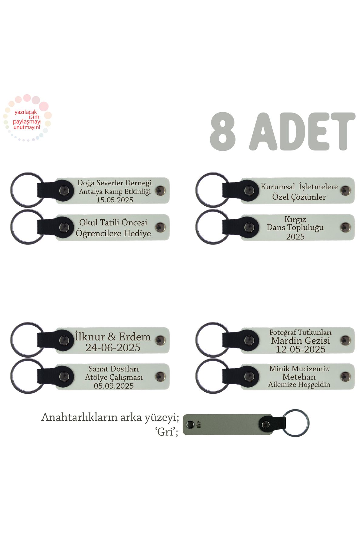 Miaju Müzikal Topluluklara Özel Hediyelik Anı Anahtarlıkları 8' li Set Takım, Beyaz & Gri