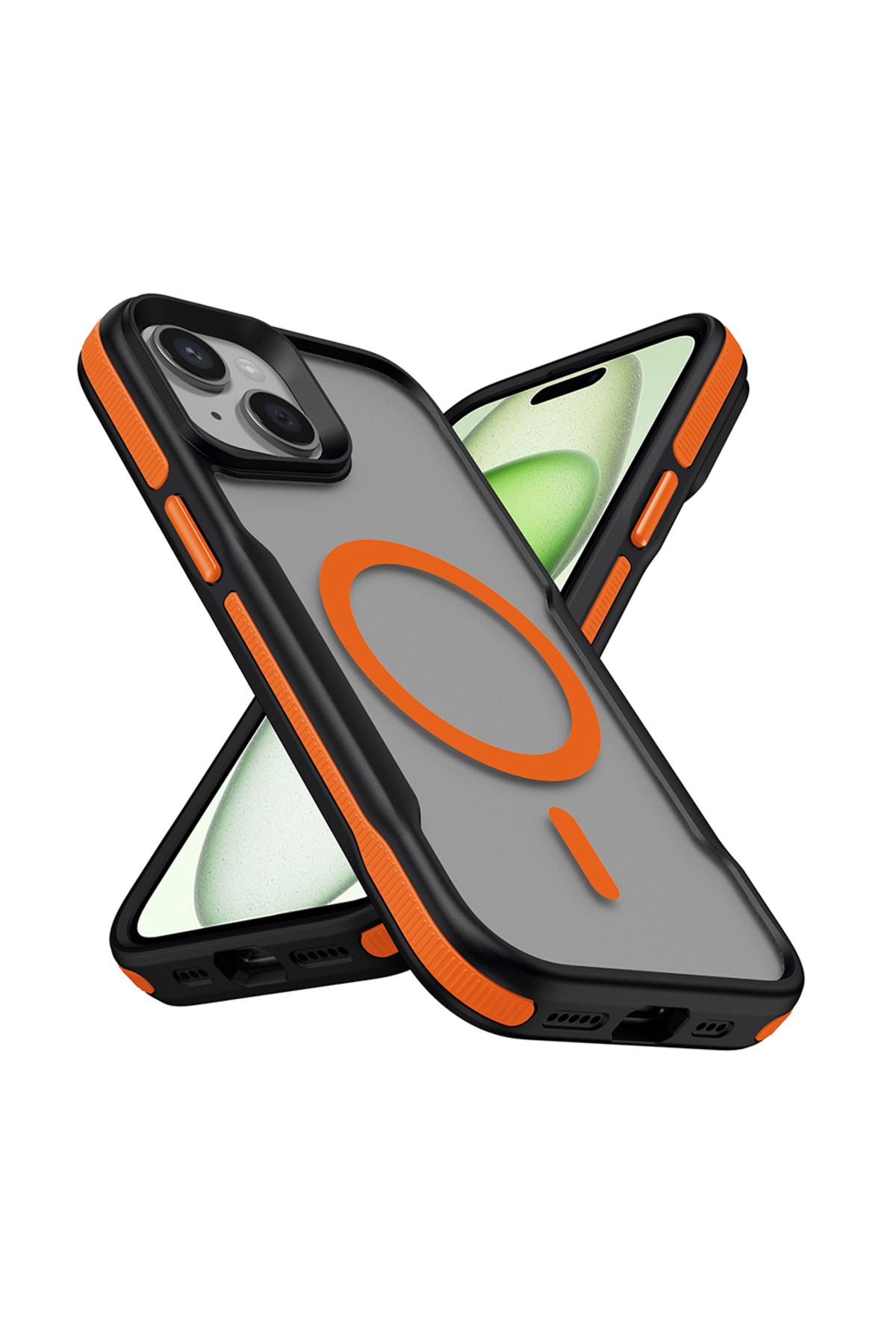 Cepustik Telefon Aksesuarları iPhone 15 Plus Kılıf M-safe Şarj Özellikli Renkli Kenar Airbag Şeritli Lamer Kılıf