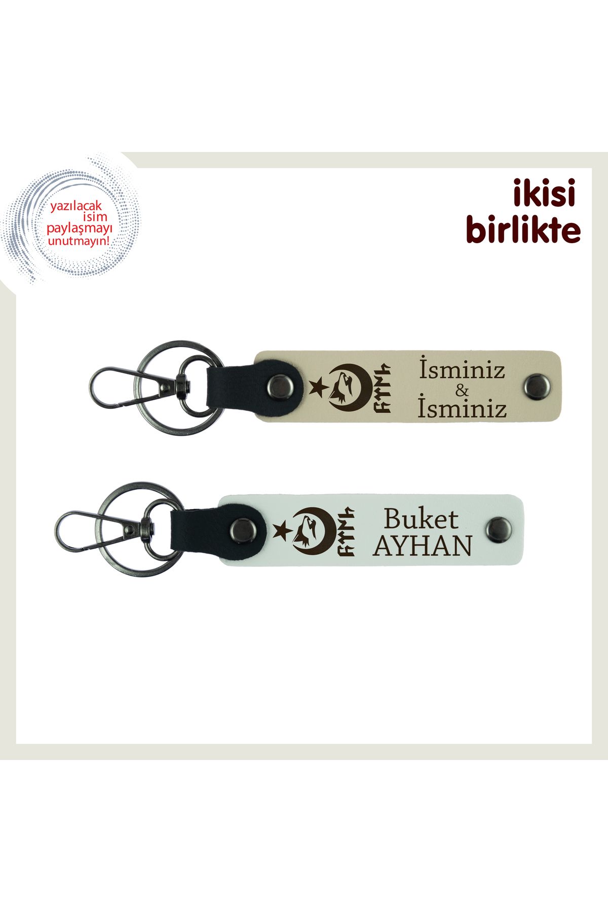 Miaju Gurur Dolu Armağan – Ayyıldız Kurt Göktürk Temalı Kişisel Anahtarlık Set x2, Sütlü Kahve-Beyaz