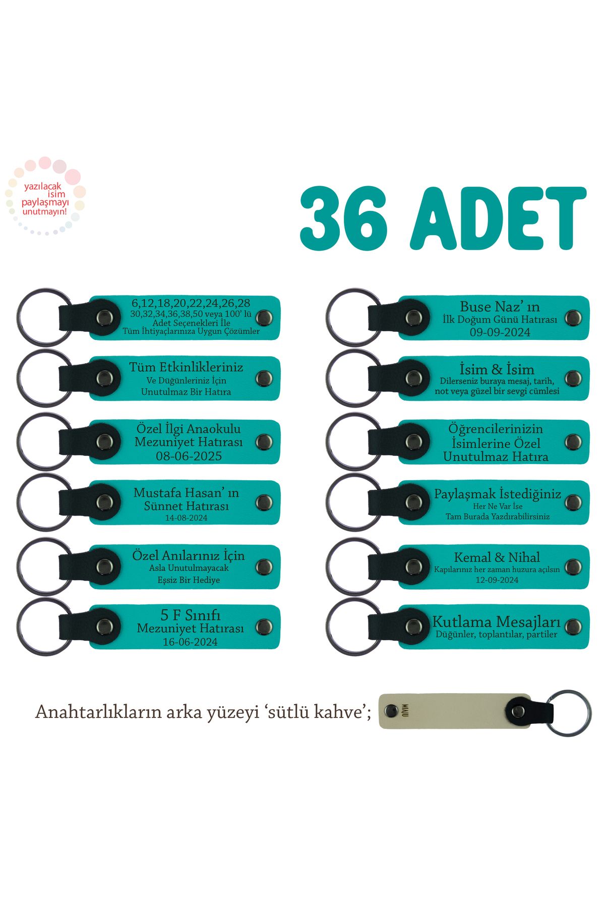 Miaju Hentbol Kulüpleri İçin Özel Üretim, 36' lı Set, Hatıra Anahtarlıkları, Koyu Turkuaz & Sütlü Kahve