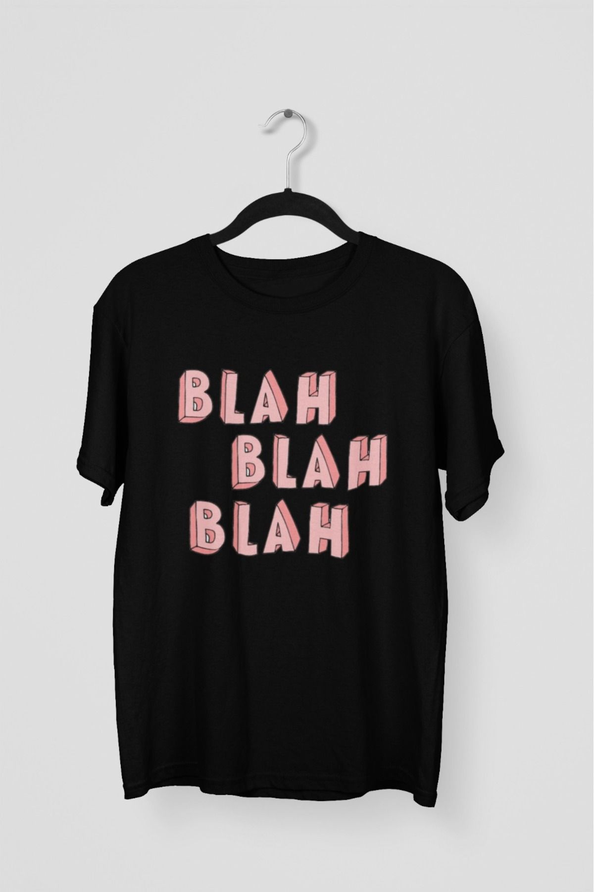 Butik ERKEK/KADIN -BLAH BLAH BLAH- TRANSFER BASKILI YUVARLAK YAKA KISA KOL TİŞÖRT