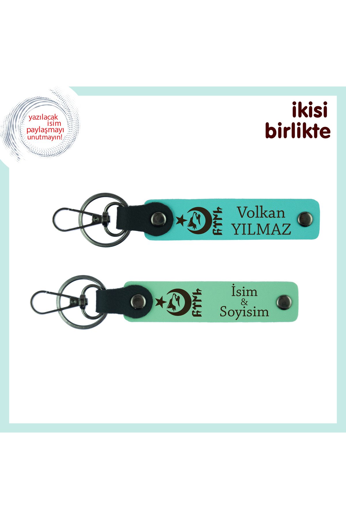 Miaju Birlikte Geçen Günleri Onurlandıran Hediye – Ayyıldız Kurt Göktürk Anahtarlık x2 Set, Turkuaz-Yeşil