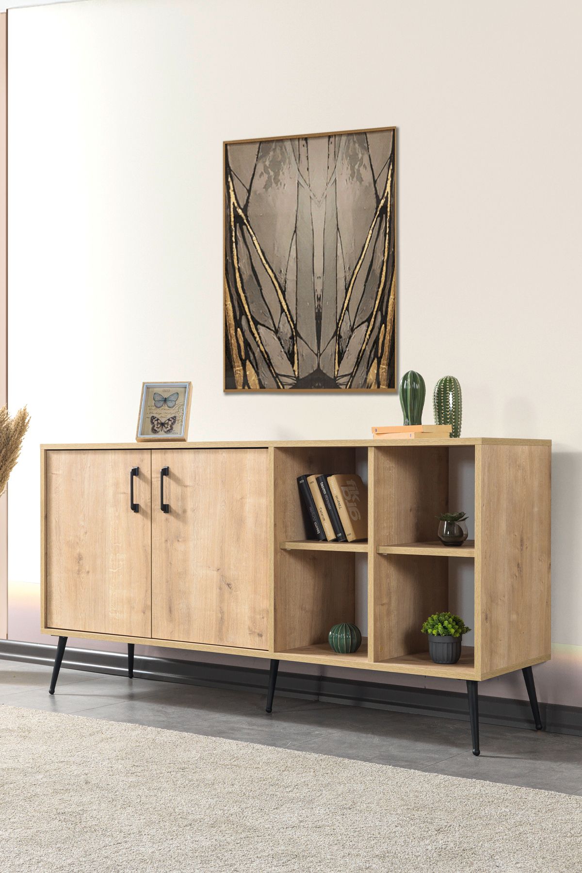 Evmo Home 4608 Şile Metal Ayaklı Metal Kulplu 160 Cm Konsol - Yemek Odası Safir