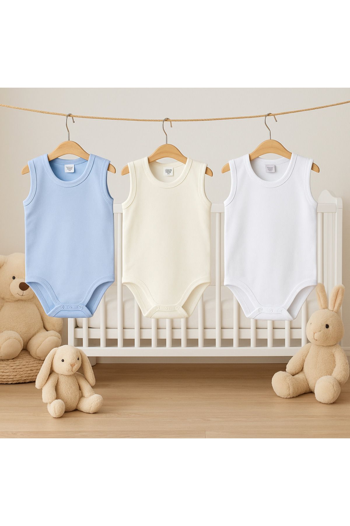 BEREKET BABY 3'lü Kolsuz Bebek Zıbın Seti – Beyaz, Ekru ve Pembe | %100 Pamuklu Yazlık Badi 0-6AY