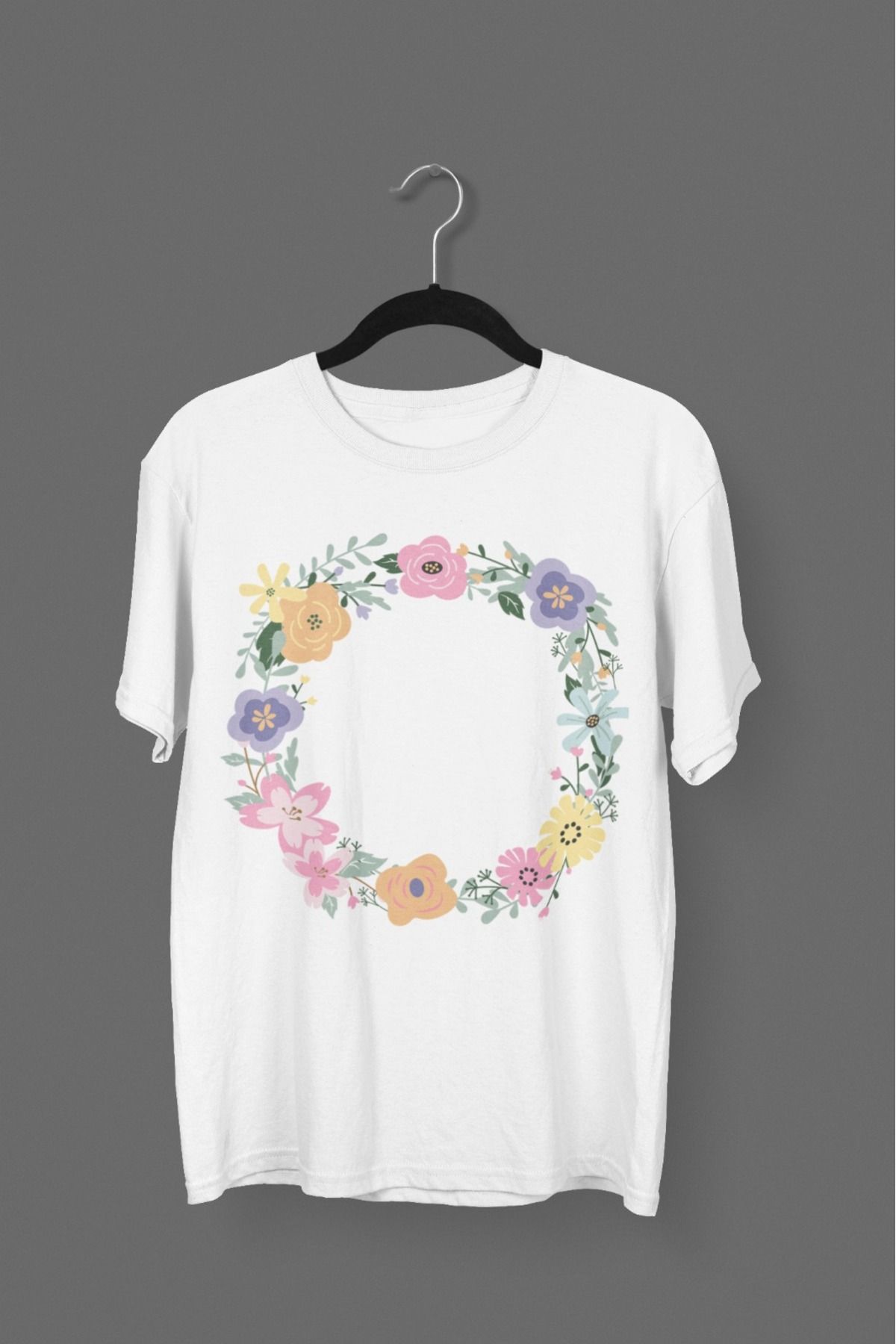 Butik ERKEK/KADIN -ÇİÇEK- TRANSFER BASKILI YUVARLAK YAKA KISA KOL TİŞÖRT