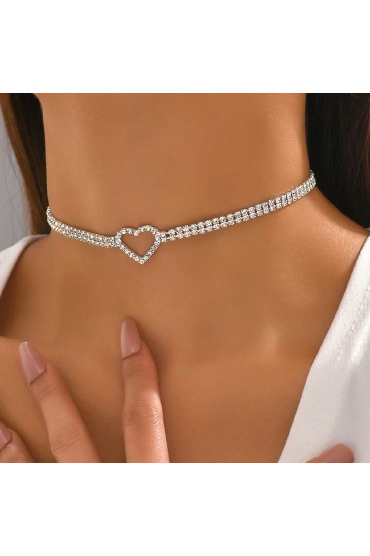 Flaner Paris Accessorize Taşlı Kalp Figürlü Model ,2025 Trend Kadın Kolyesi, Taş Süslemeli Romantik Model